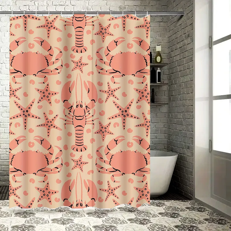 شاطئ البحر القشريات دش الستار المرجان الأسود بحري البحرية المأكولات البحرية طباعة غرفة ديكور للحمامات ديكور المنزل مقاوم للماء #3