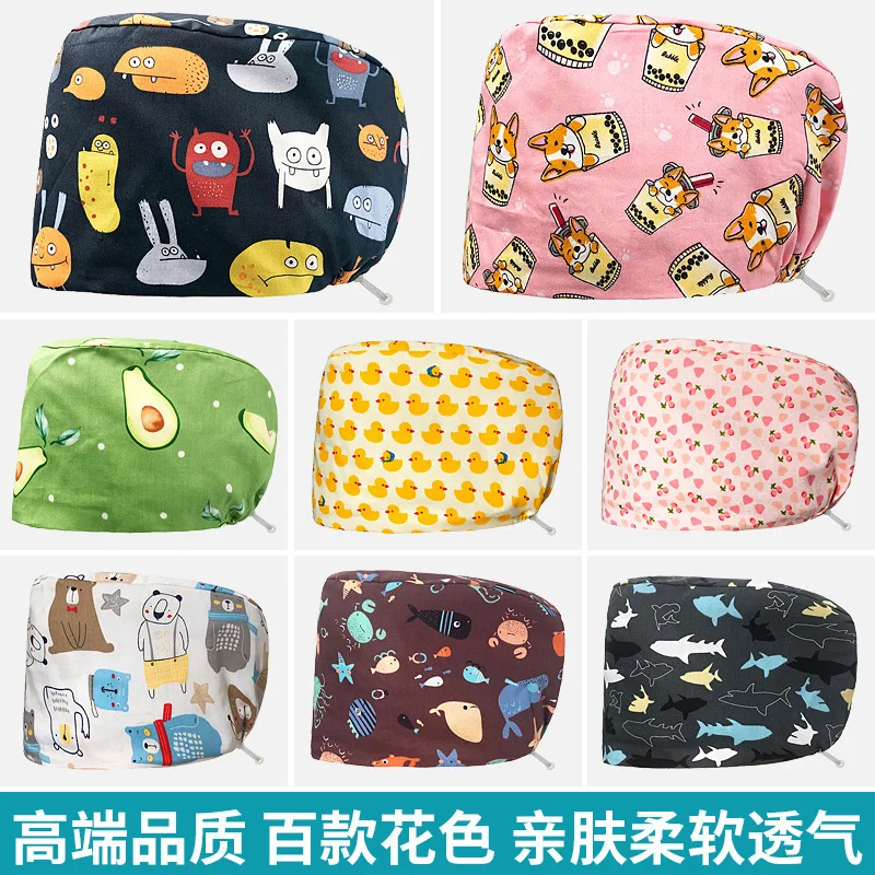 Nurse Cute Cotton Elastic Band Printed Female Surgical Room Male Doctor Work Hat