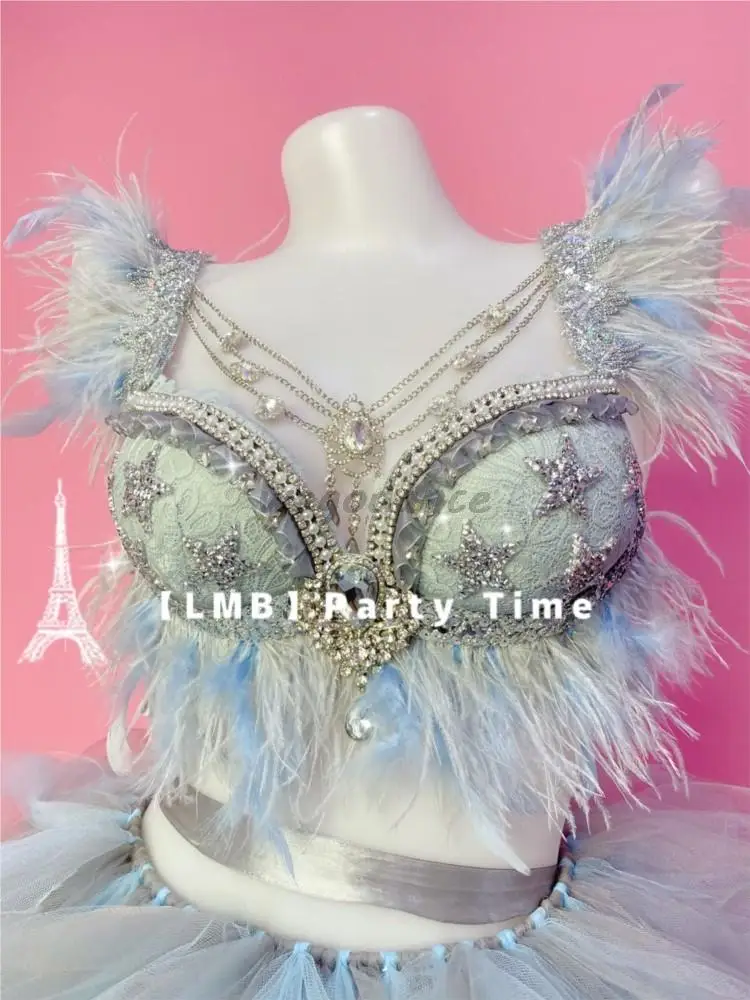 Electric Syllable LED Tutu Glow Cinderella Feather Blue Grey Customized Costume for Women