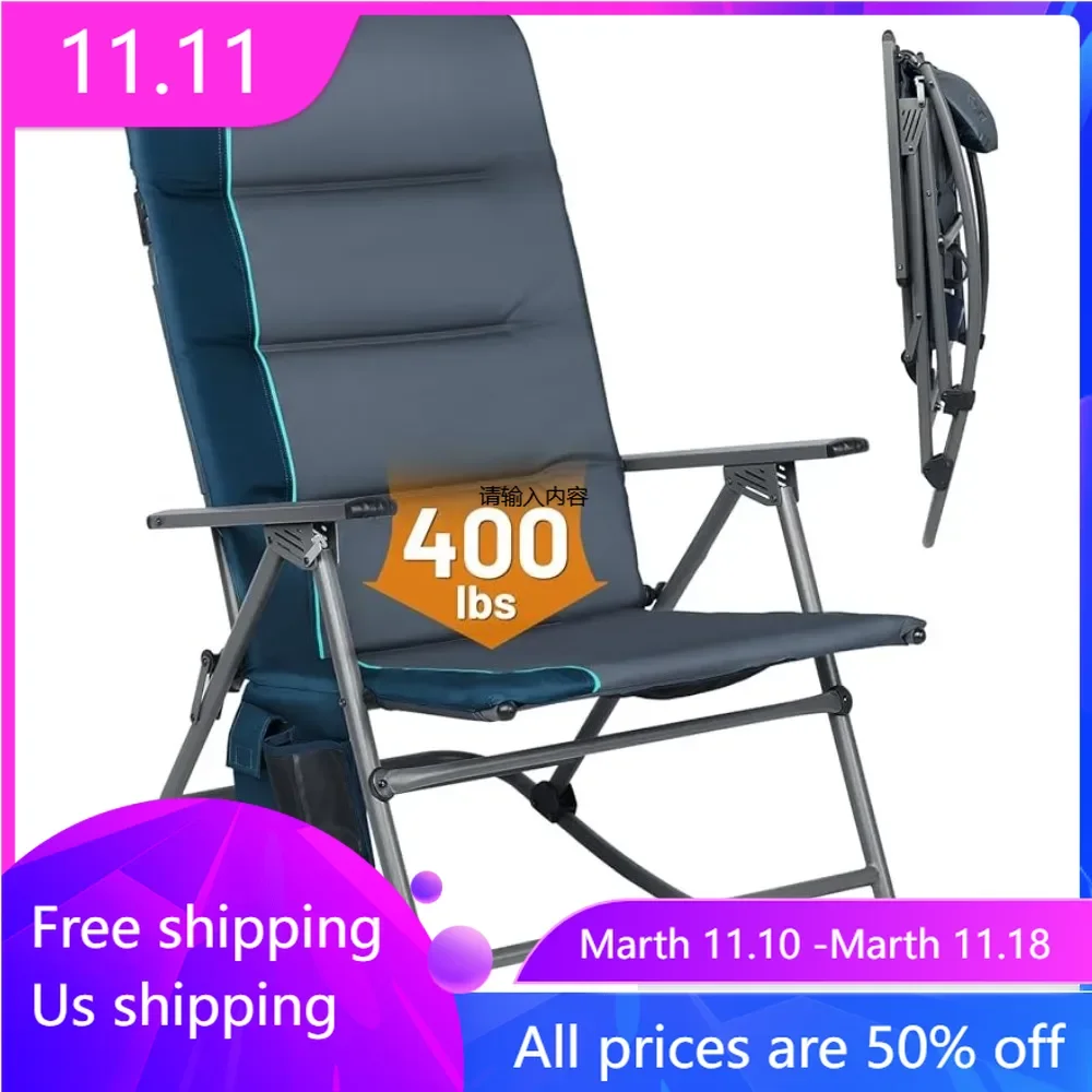 

Portable Outdoor Chair for Patio Chairs Padded Outdoor Rocker Oversized Folding Rocking Camping Chair Lawn Garden Supports Up