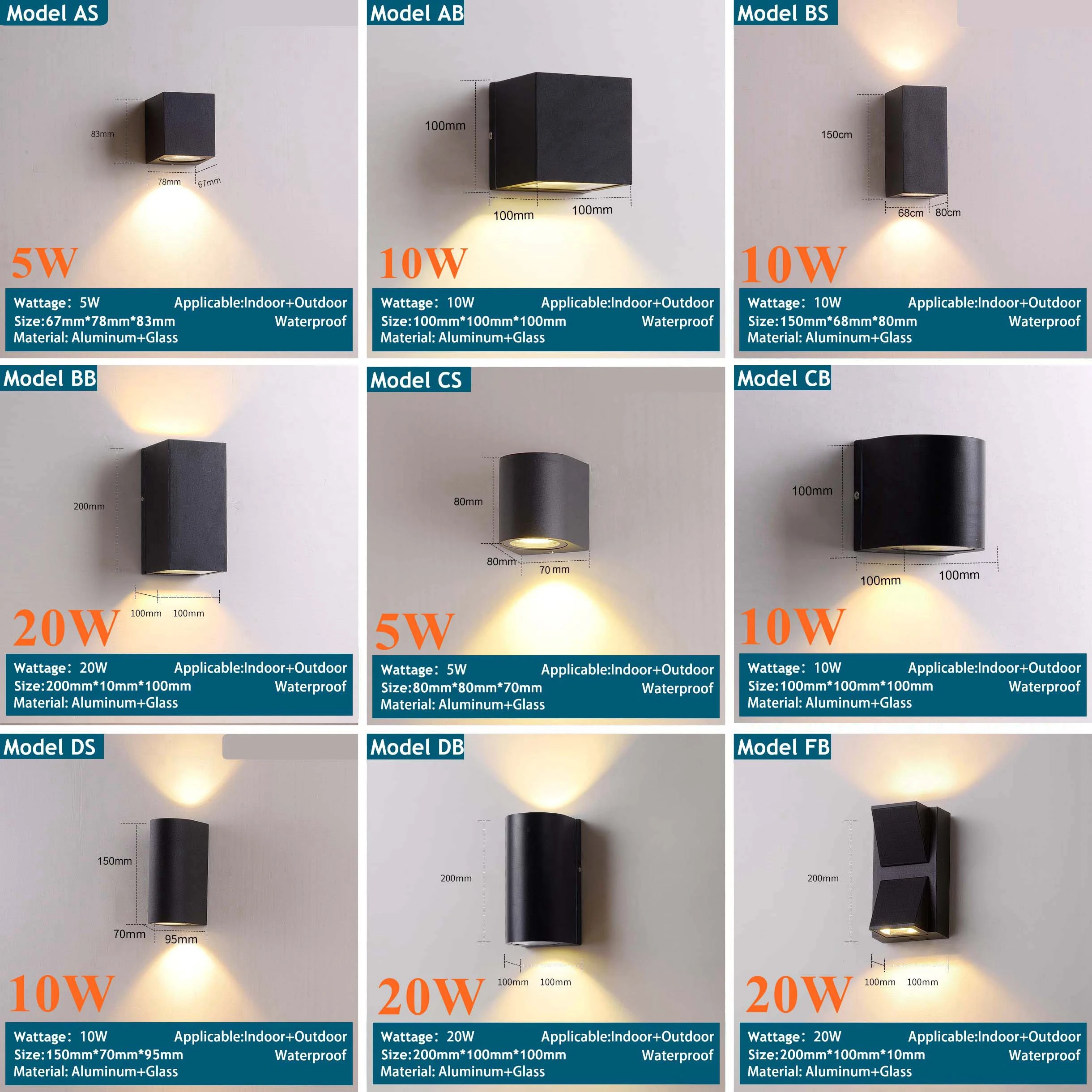 Luzes LED parede exterior, arandelas impermeáveis, lâmpadas de parede Interior, quintal ao ar livre e decorações do jardim, rua varanda luz, 85-265V