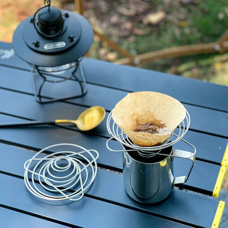 Outdoor Hand-washed Coffee V60 Filter Cup Portable Drip Stainless Steel Spring Filter Holder Household Coffee Filter