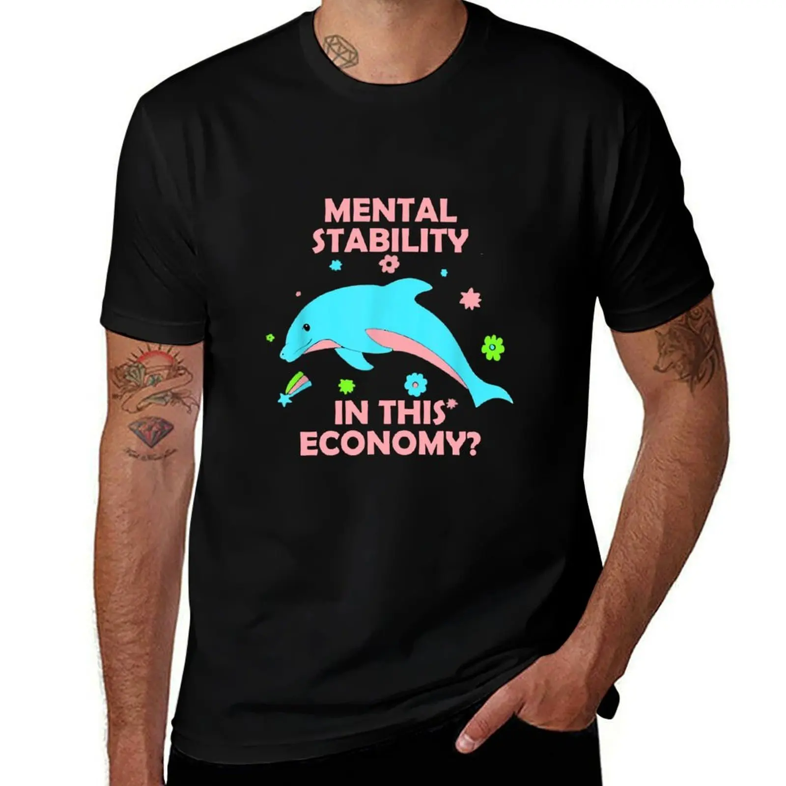 Stabilité mentale dans cette économie, t-shirt décontracté à manches courtes, tendance, Blue Whale Economy