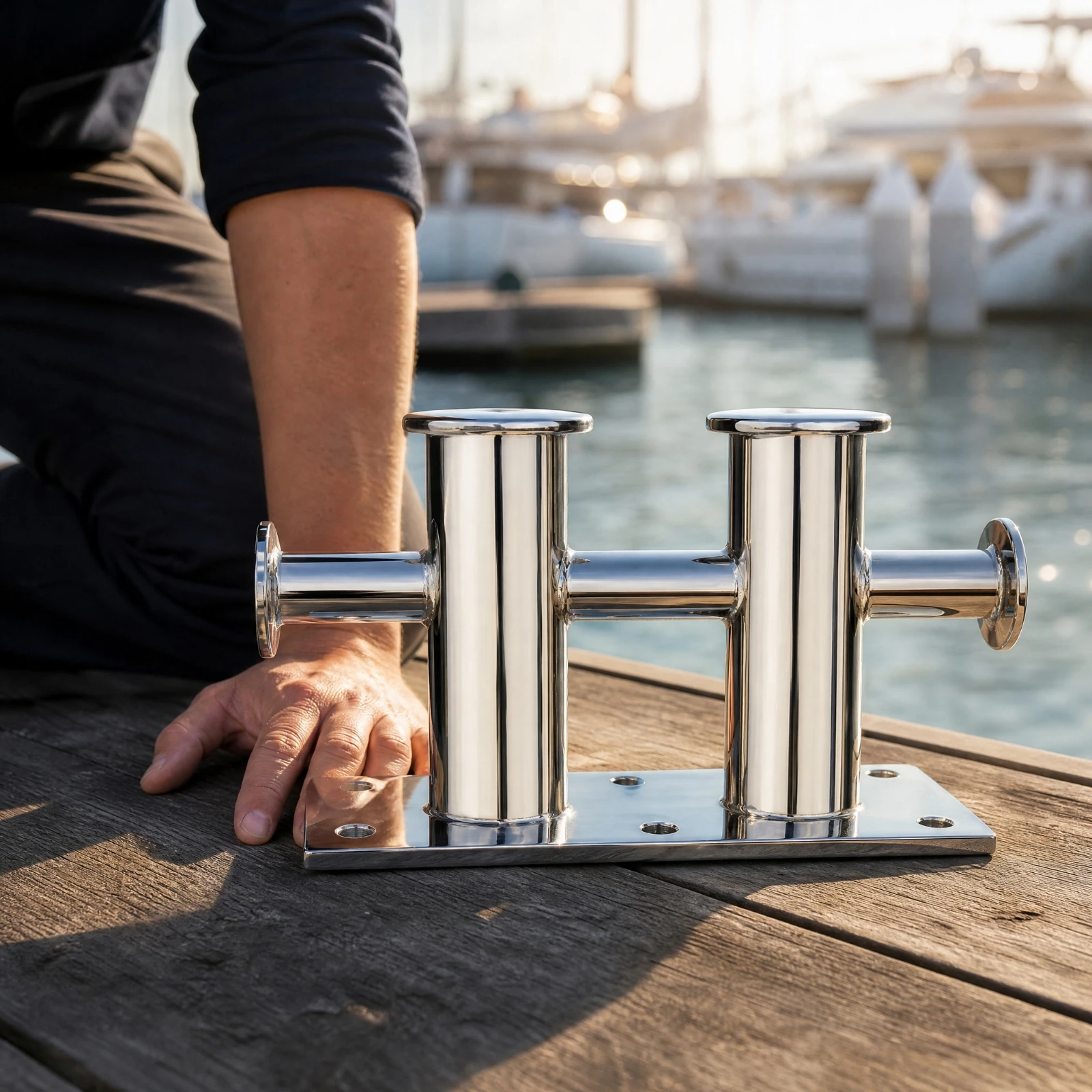Double-Cross Mooring Bollard Mirror-Polished Double Cross Bollard Boat Mooring Cleat Sturdy Deck Fitting Easy Installation