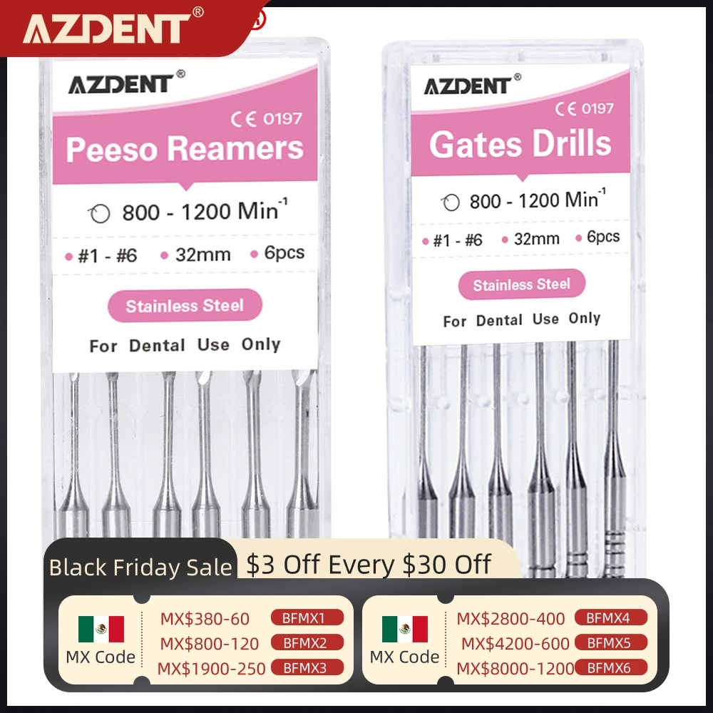 AZDENT 5 Boxes Dental Endodontic Drill Gates Glidden Drill Rotary Stainless Steel Peeso Reamers Gates Drill