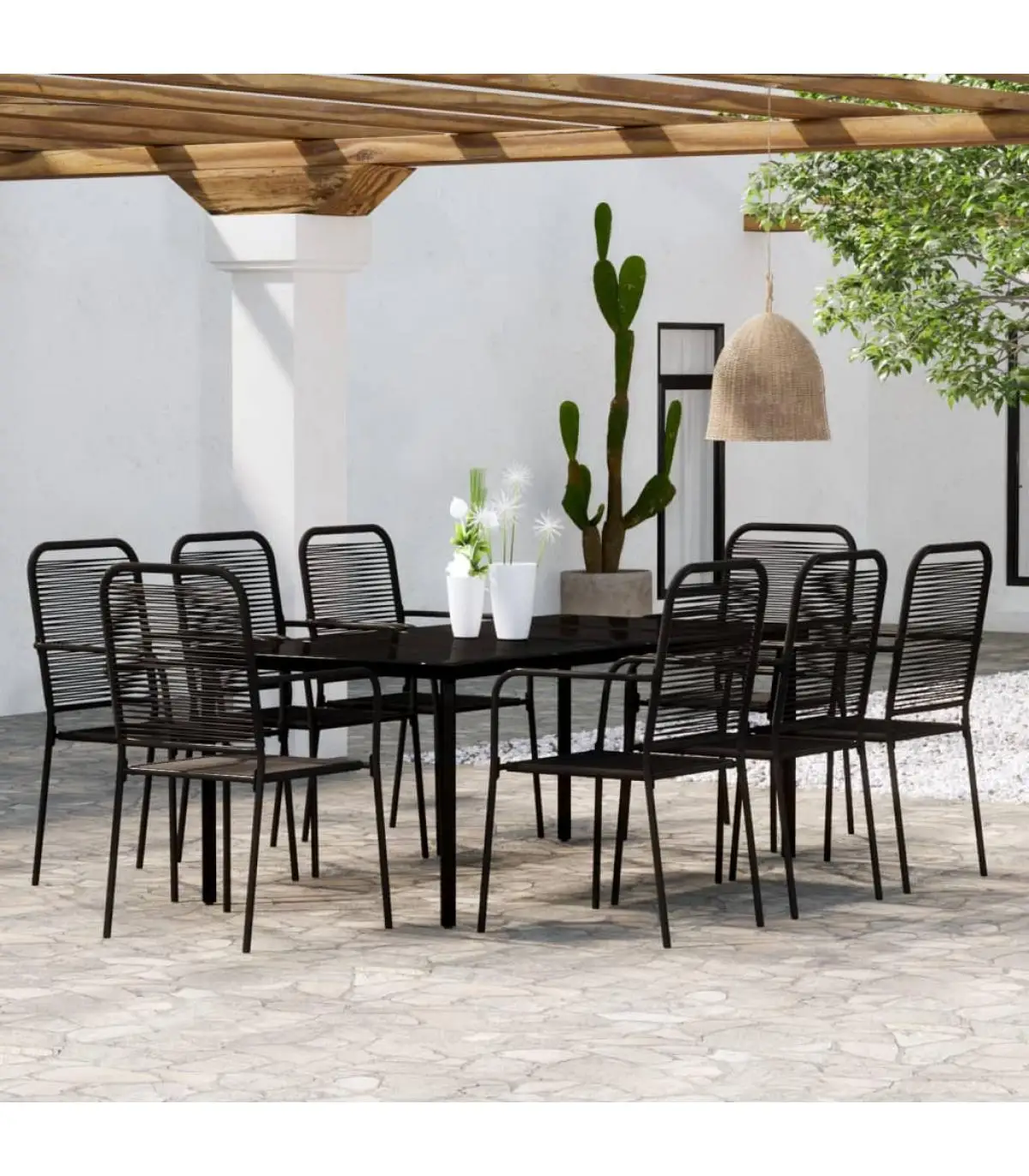 Garden Sets Garden Dining Set 9 Pieces Black