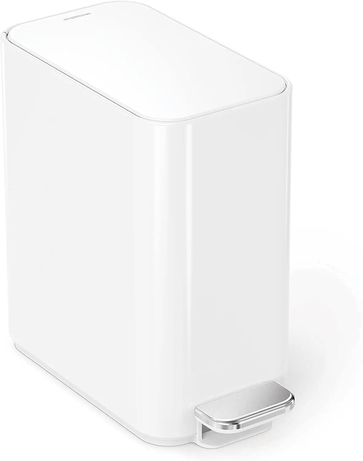 

Small Bathroom Trash Can with Lid, Stainless Steel Waste Basket, 5L/1.3Gallon, White - Space-Saving Design & Silent Close