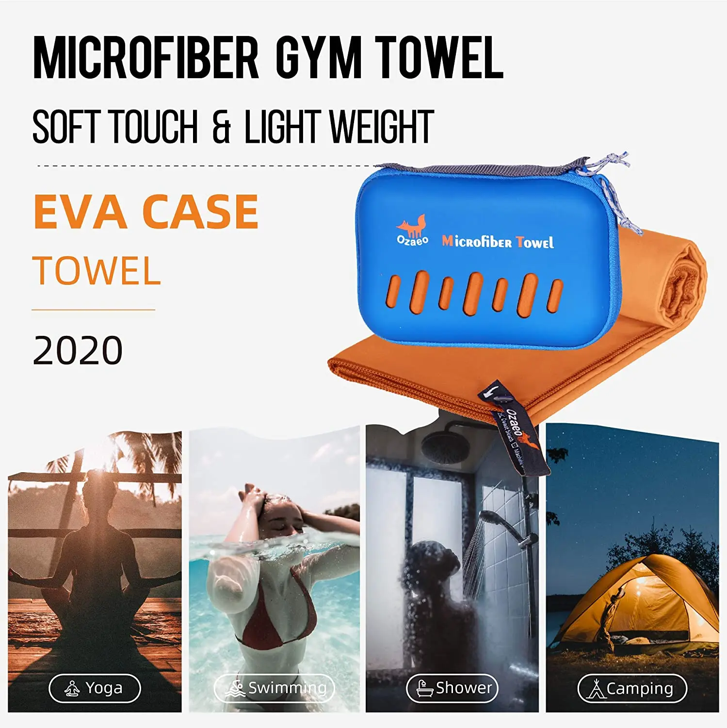 EVA Case Microfiber Travel Towel, Lightweight Gym Towel, Ultra Compact, Fast Drying for Sports, Beach, Swimming, Camping