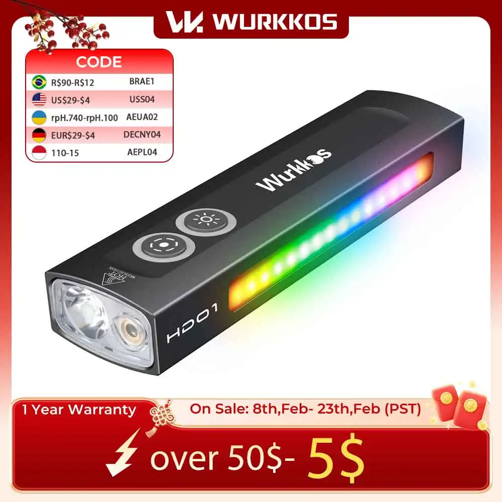 Wurkkos NEW HD01 Multifunctional Flashlight 1200 LM with Green Light White Light 90CRI Side RGB Lights IP65 Waterproof Hiking