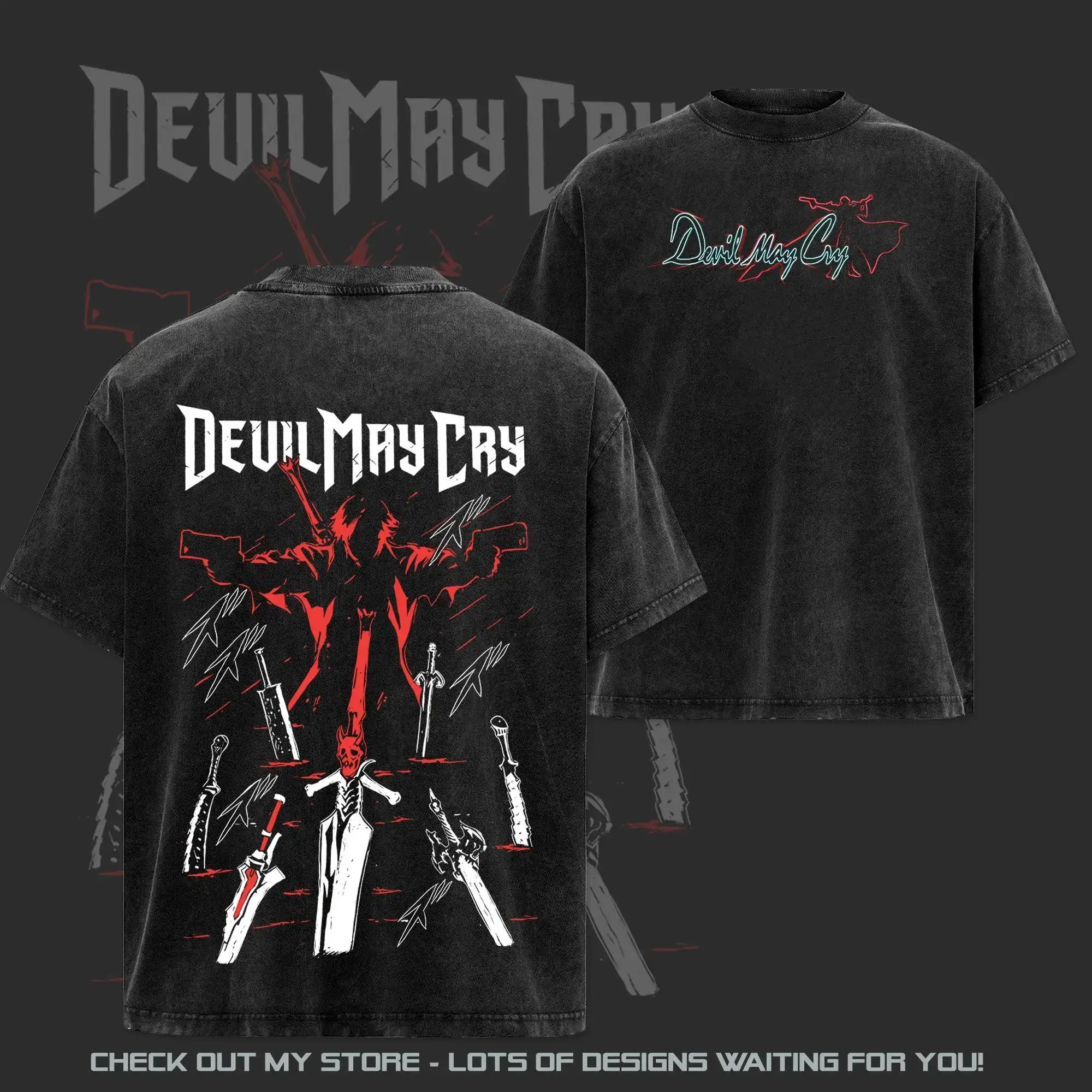 Devil May Cry Vergil Sin Devil Trigger Printed Tee Men Women Washed Cotton T-shirts Game Vintage T Shirt Harajuku Male Tshirt