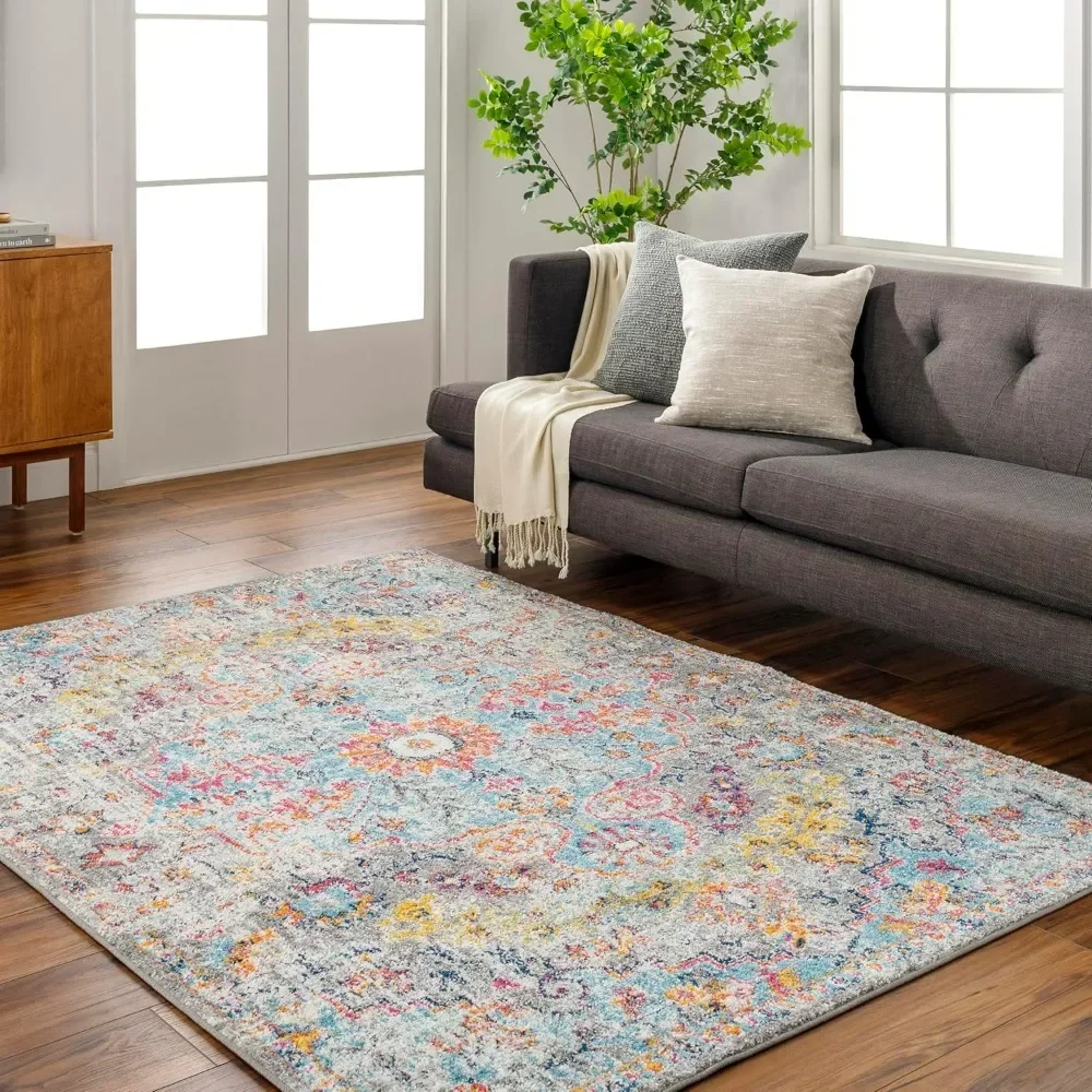 

Vintage Bohemian Area Rug, 7'10" x 10'3", Aqua Non-Shedding & Easy Care, for High Traffic Areas, Carpet