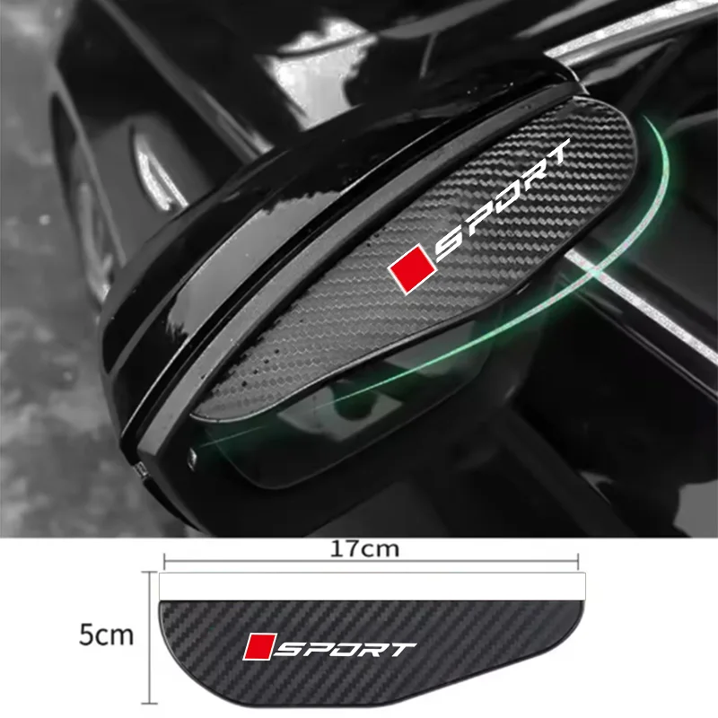 White-Edged Square Red Sports Car Rearview Mirror Rain Shield Carbon Fiber Pattern Rain Guard Anti-Rain Reflective Mirror Rain and Sun Shield Widened and Enlarged
