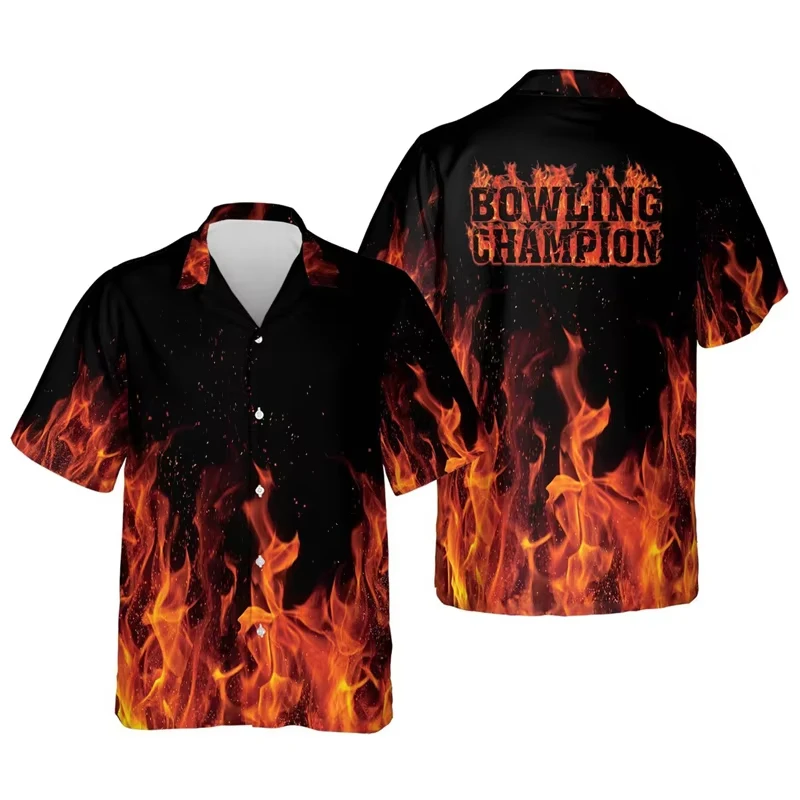 

Sports Bowling 3d Printed Hawaiian Shirt For Men Cool Summer Beach Shirts Oversized Lapel Short Sleeves Tops Button Blouse