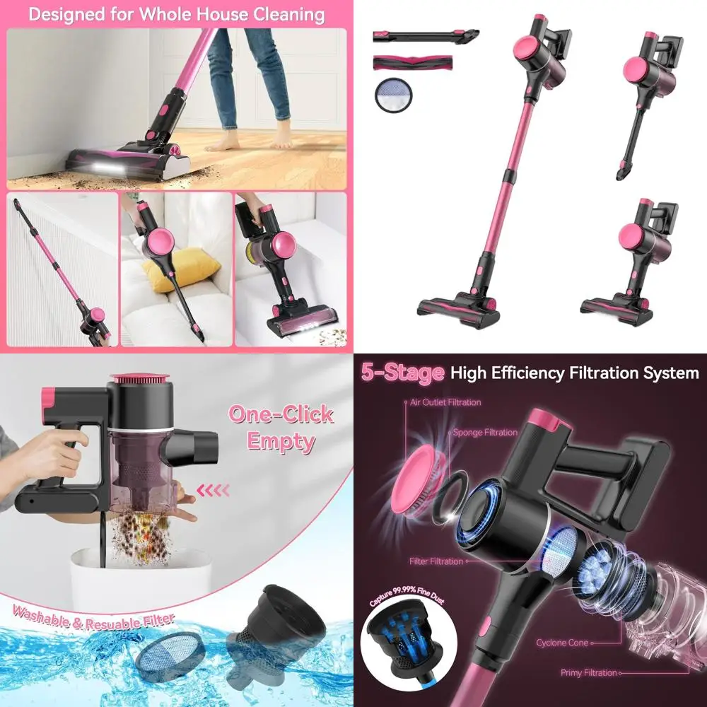 

Cordless Lightweight Stick Vacuum with Strong Suction, 2200mAh Battery, 40 Min Runtime, Self-Standing, for Hardwood and Carpets,