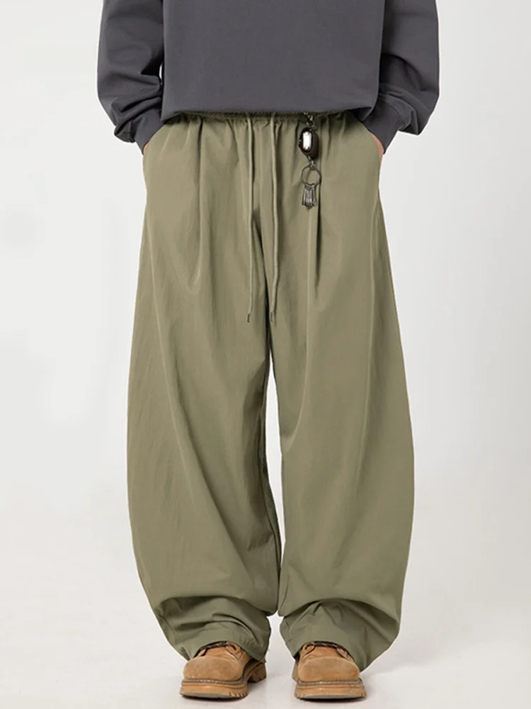 

WMNM Men's Casual Loose Fit Folded Work Trousers Summer Thin Faion Brand Lazy Sle Drapey Lightweight Wide Leg Pants