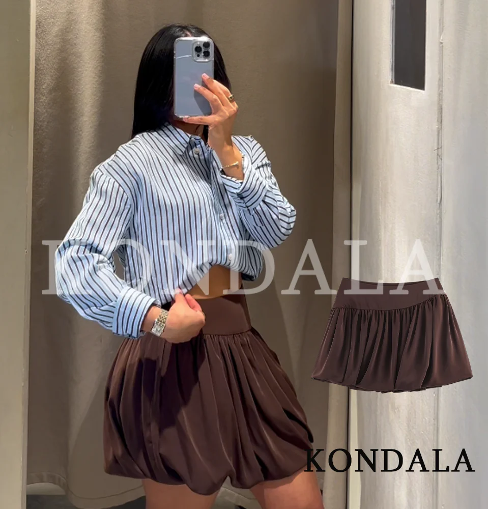 KONDALA Damen Chic Puffy Minirock Elegant Vintage Kaffeebraun Plissierter Rock Neu 2026 Frühling Sommer Trendiger Freizeitrock