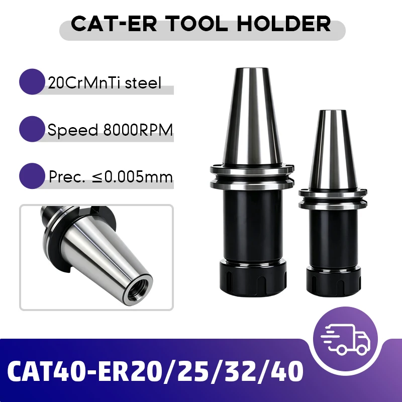 High Precision CAT40 ER16/ER20/ER32/ER40 US Standard Tool Holder CNC Milling Machine Center Collet Chuck Pull Stud Handle Shank