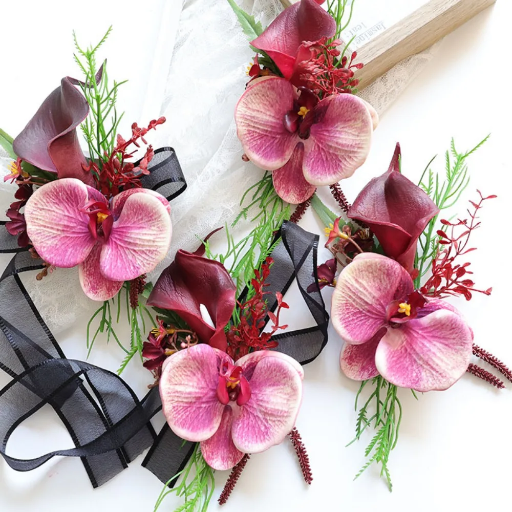 

Vintage Artificial Flowers Men Groom Boutonniere Phalaenopsis Wedding Party Decorations