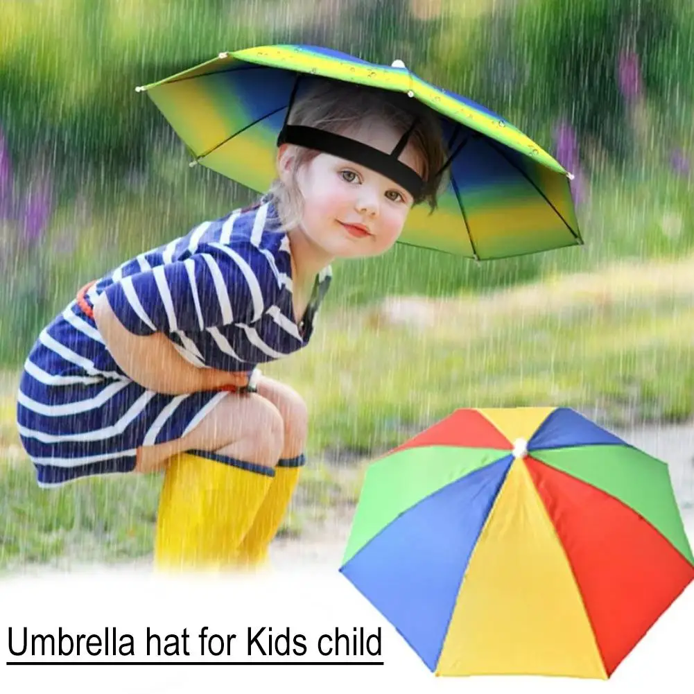 Children Rain Umbrella Hat Portable Foldable Outdoor Sun Cap Beach Shade Fishing Waterproof Headwear Hats Kids Camping Head Q8S5