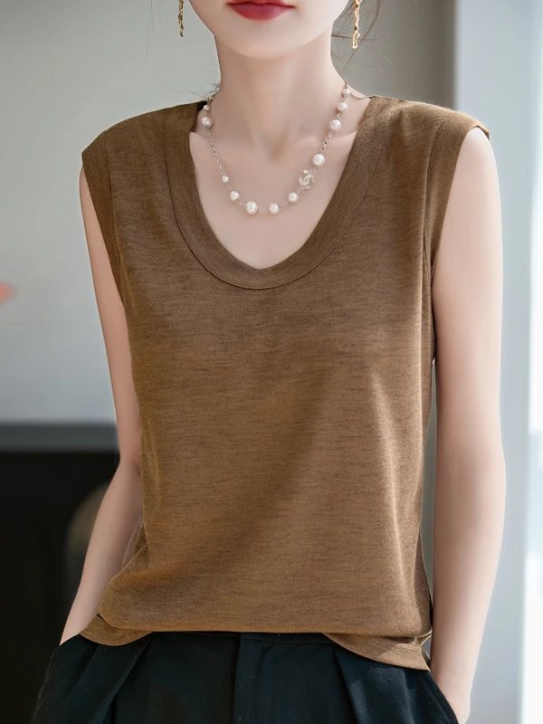 2025 Estate New Sle Donna U-Ne Strap Vest Colore Versatile rotondo Ne Svel Interno Wear T-shirt Top dimagrante