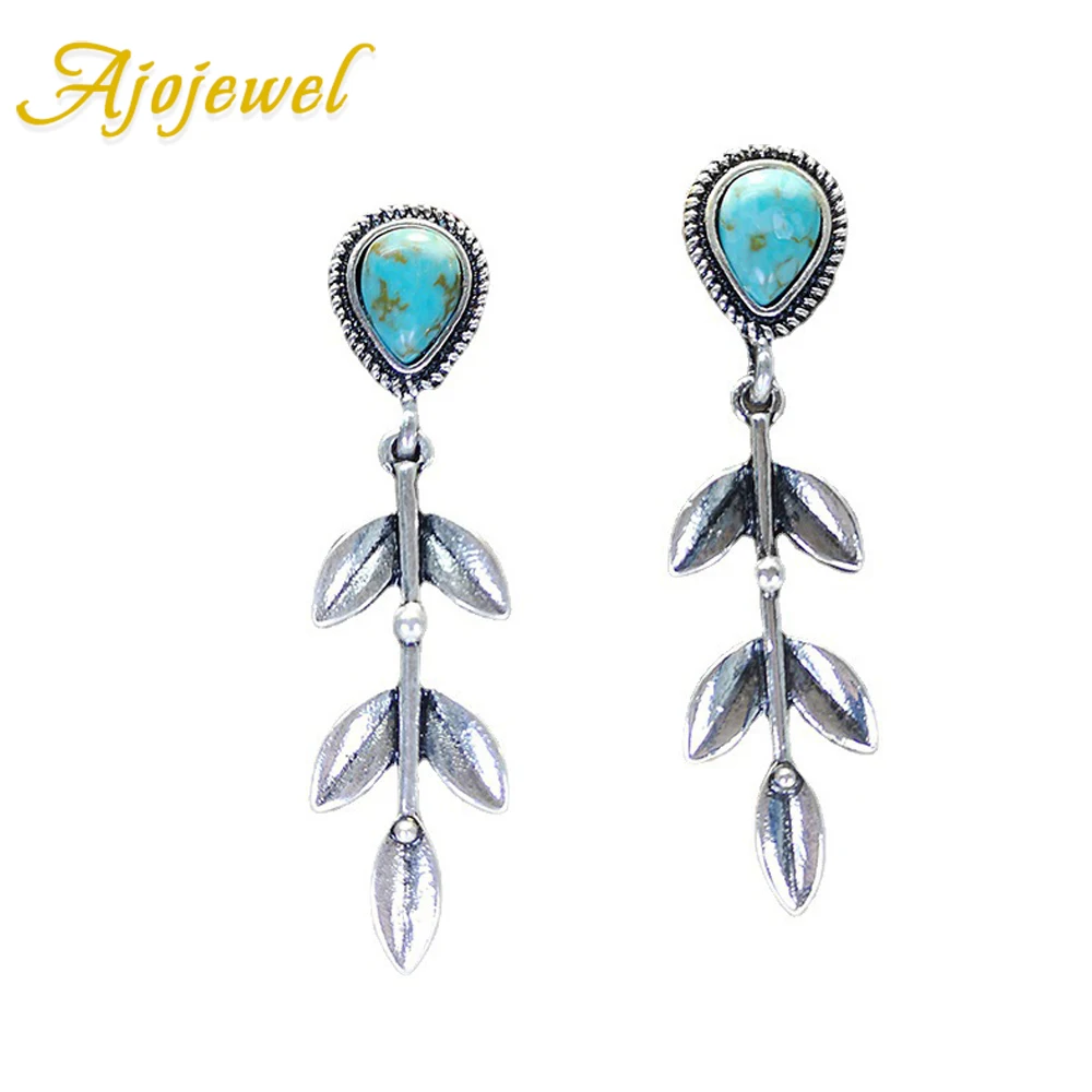 Ajojewel Waterdrop حجر الأقراط الزرقاء السيدات ورقة المجوهرات العناصر خمر