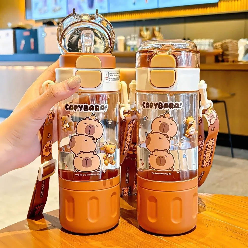 

Adjustable Shoulder Cartoon Water Bottle Leak Proof Portable Plastic Water Cup 580ml Dustproof Kapibala Sports Kettle Travel