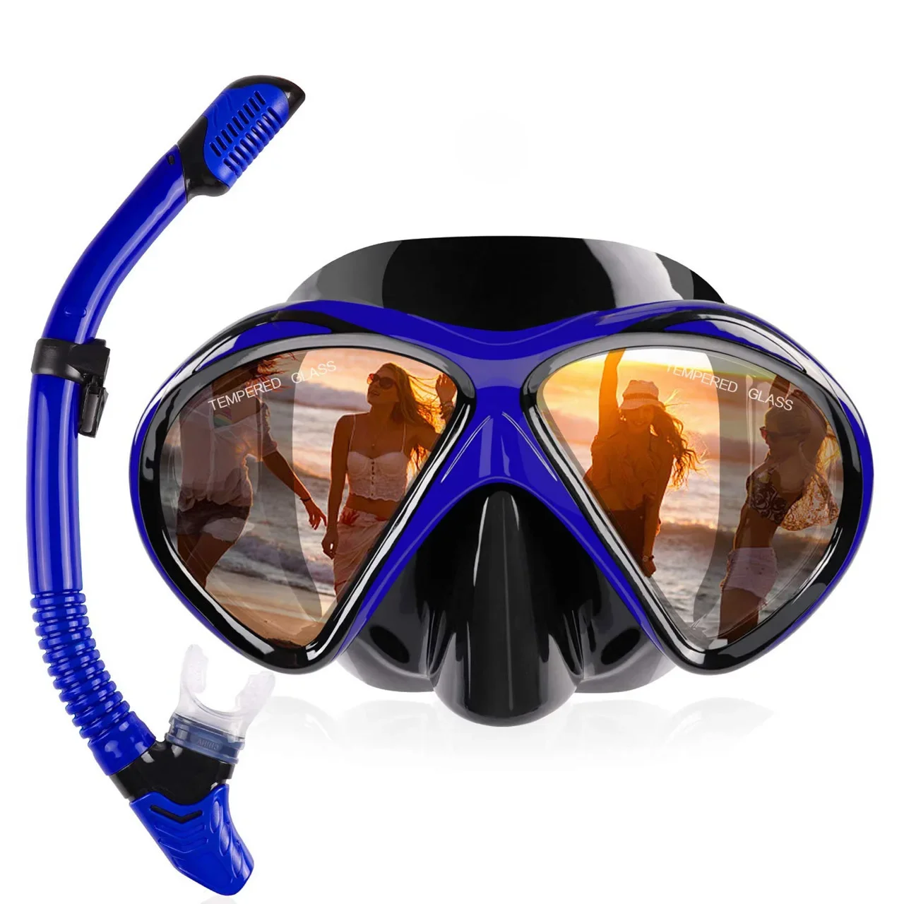 

Adult snorkeling set Tempered glass diving goggles Snorkeling mask Folding snorkeling tube