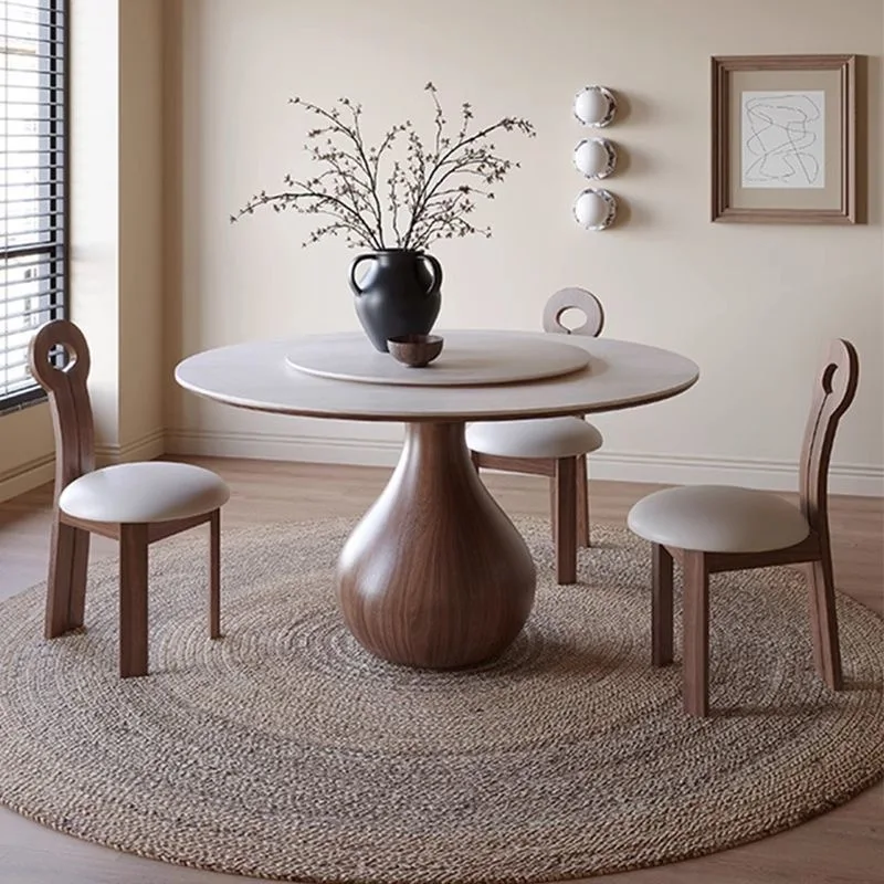 

Modern retro luxury marble solid wood round dining table and chair set 4/6/8 seat living room dining room home furniture design