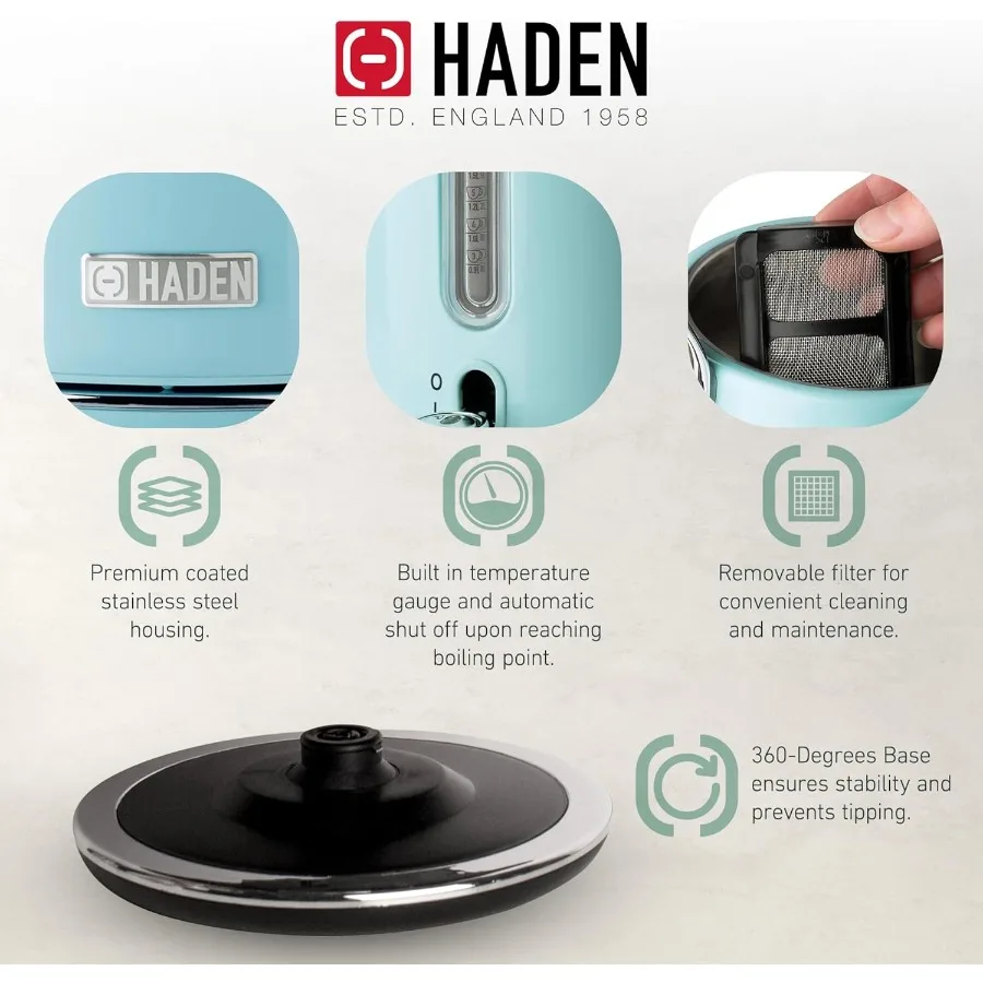 ماكينة صنع القهوة بالتنقيط سعة 12 كوبًا مع غلاية كهربائية من الفولاذ المقاوم للصدأ سعة 1.7 لتر باللون الفيروزي ولمسة نهائية من الكروم للمنزل والمكتب #5