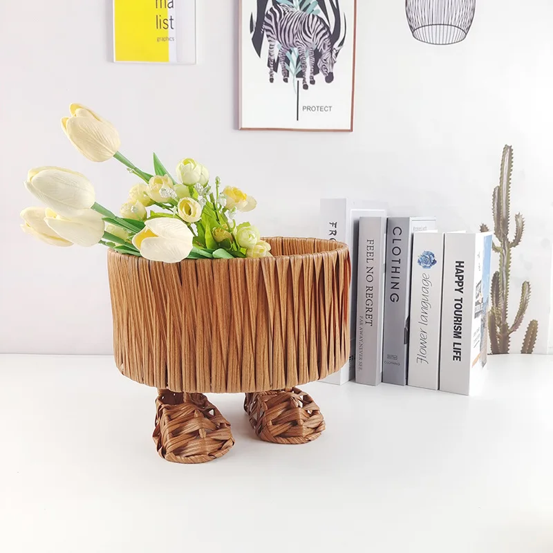 Imitation rattan cartoon little monster big feet storage basket fruit basket desktop living room snack storage basket