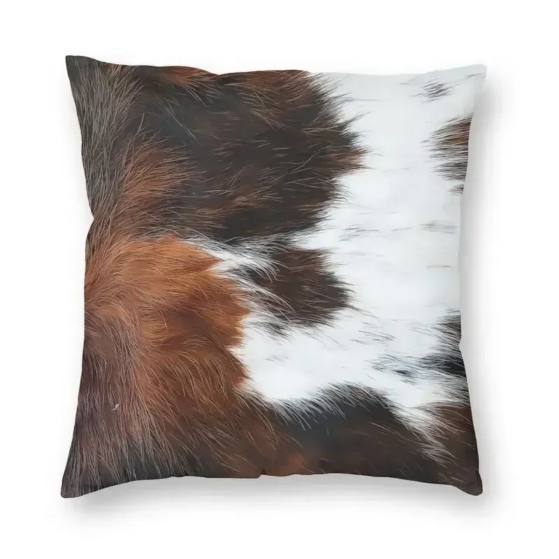 Scottish Highland Cow Cowhide Texture Cushion Cover Home Decorative Printing Animal Hide Leather Throw Pillow Case Living Room