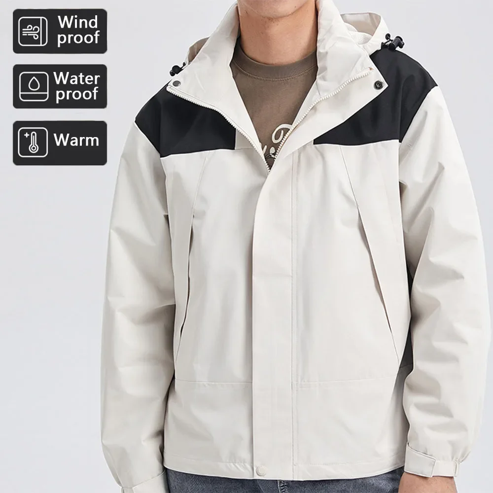 

Men Autumn Casual Waterproof Jacket Outdoor Trendy Hooded Windbreaker Coats Climbing Hiking Camping Unisex Zipper Jacket