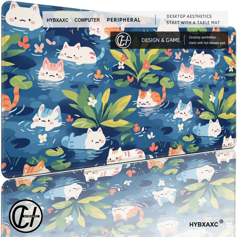 

HD Kawaii Cat Mouse Pad Green Seaweed Large E-Sports Office Desk Mat Keyboard Pad Non-Slip Natural Rubber Mouse Mat HYBXAXC