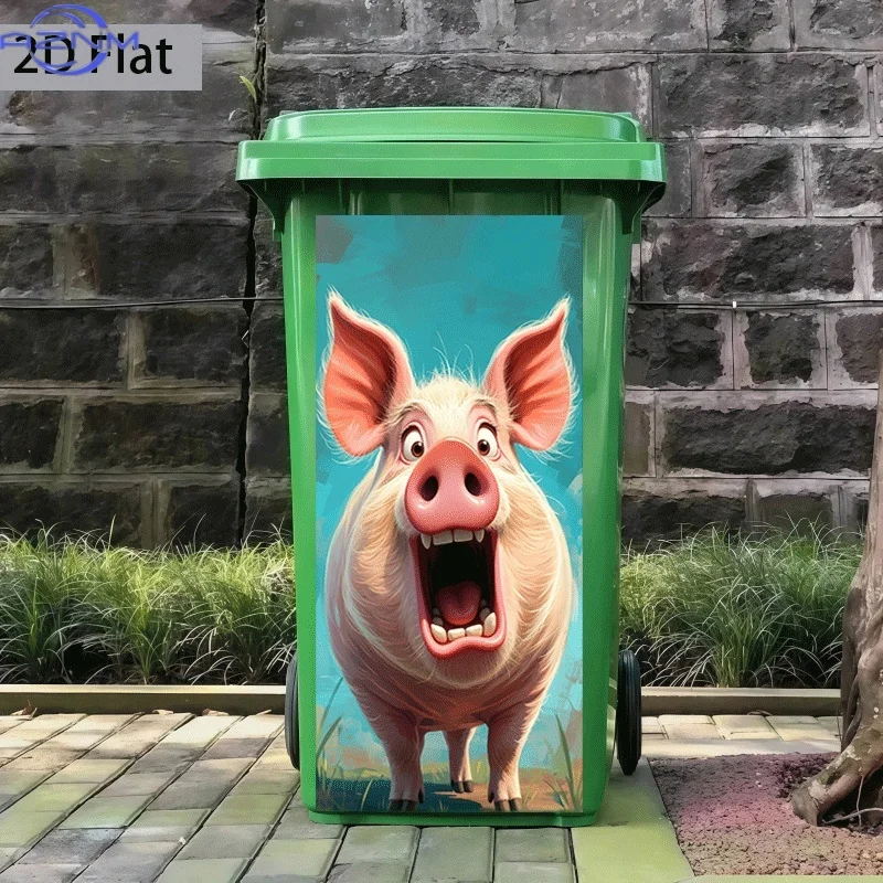 Autocollant mural imprimé pour poubelle 37×82cm, motif « Expression de surprise cochon mignon », design sur le thème des animaux, autocollant mural auto-adhésif pour cuisine