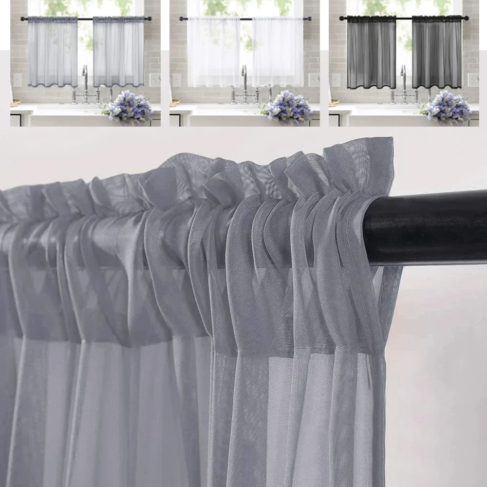 2 Panel Short Tier Sheer Curtains Kitchen Solid Color Curtains for The Hotel Office Living Room Bedroom Window Valance Drape 커튼