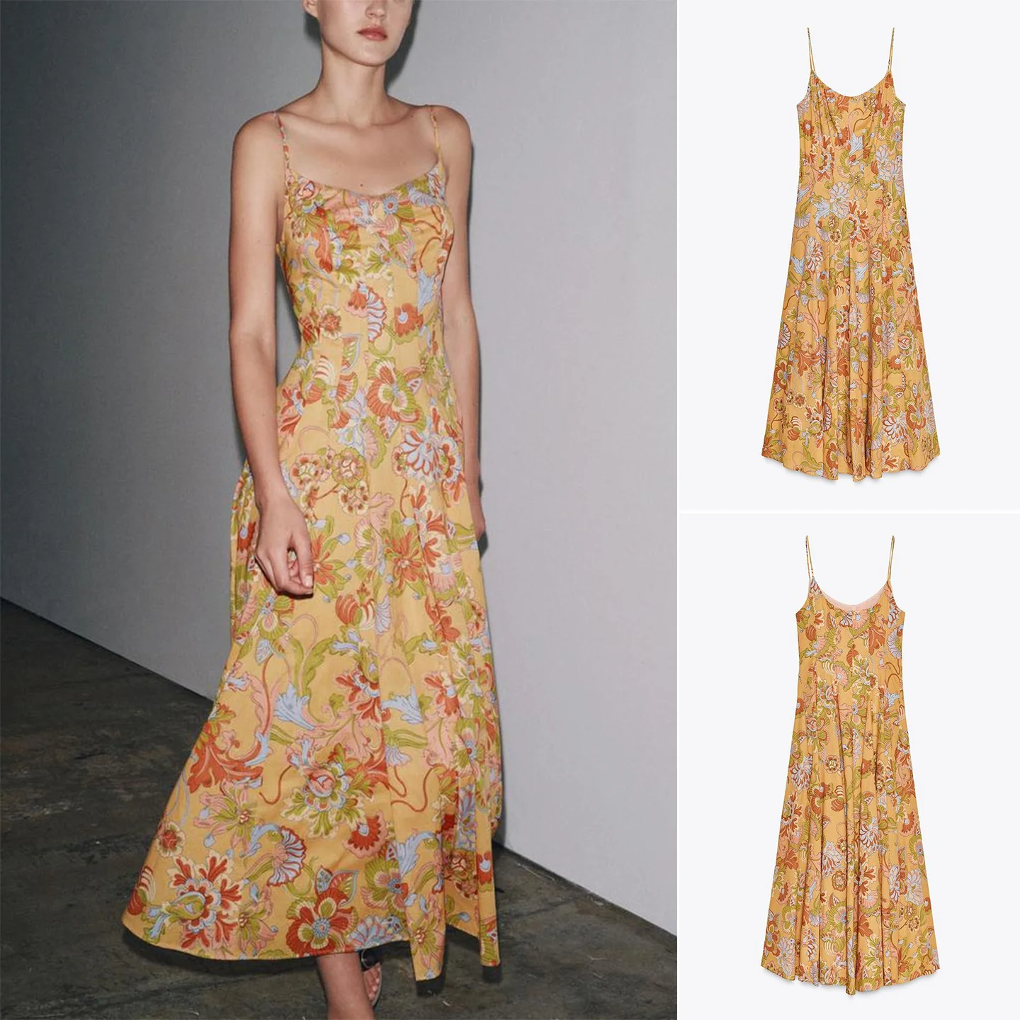 Novo outono 2025 feminino casual mistura de algodão redondo ne a linha dr floral impressão em camadas bainha confortável ajuste maxi dr