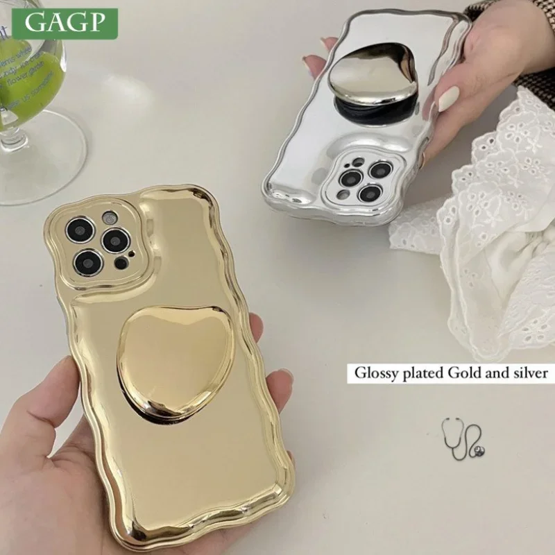 Fashion  Wave Edge Air Cushion Phone Case For iPhone 15 14 13 12 Pro Max Plus 11 X Xs Max Xr Plating Bracket Soft Silicone Cover