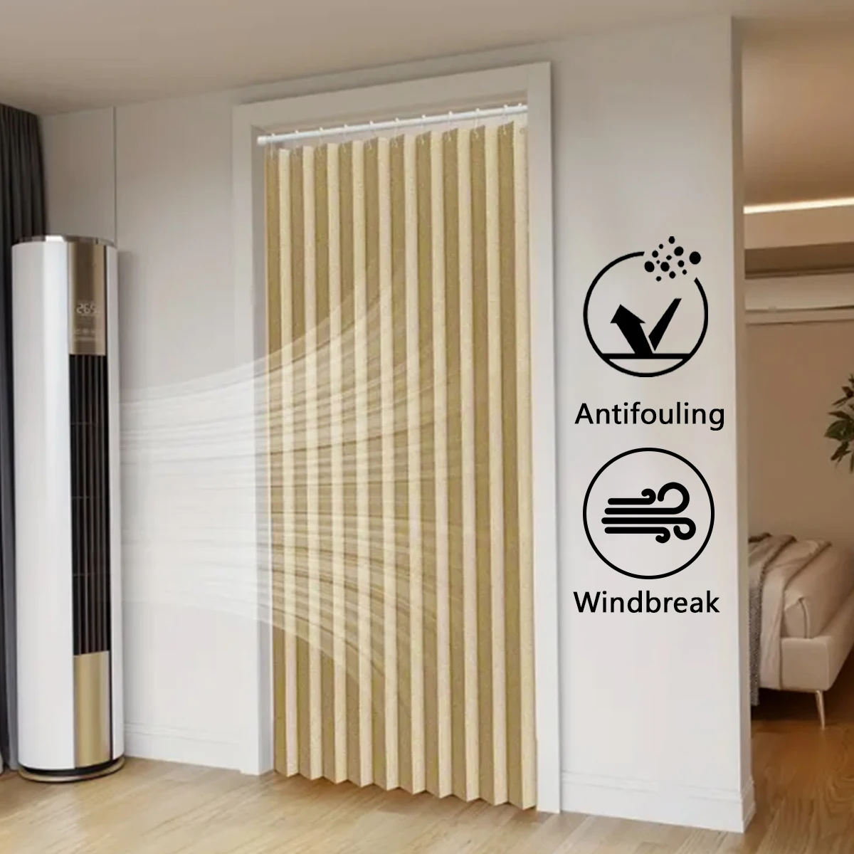 1Panel, Aisle Door Waterproof Foldableing Invisible Door Curtain, Fixed Pleats, Kitchen Bathroom Bedroom Living Room Room Partition Privacy Blocking