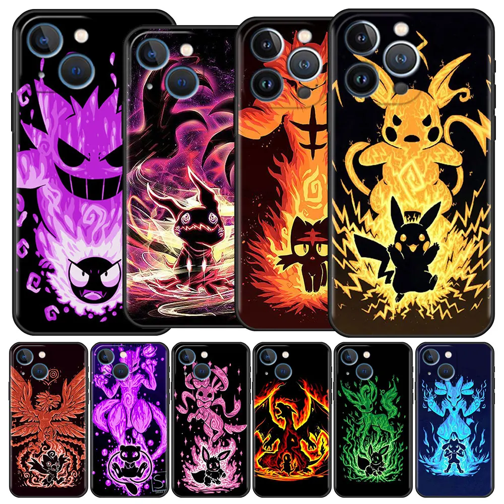 Anime Funda Case For Apple iPhone 14 11 13 7 12 Pro XR XS Max 8 Plus 6 14Pro 13Mini Black Soft Phone Coque Pokemon Pikachu Cool