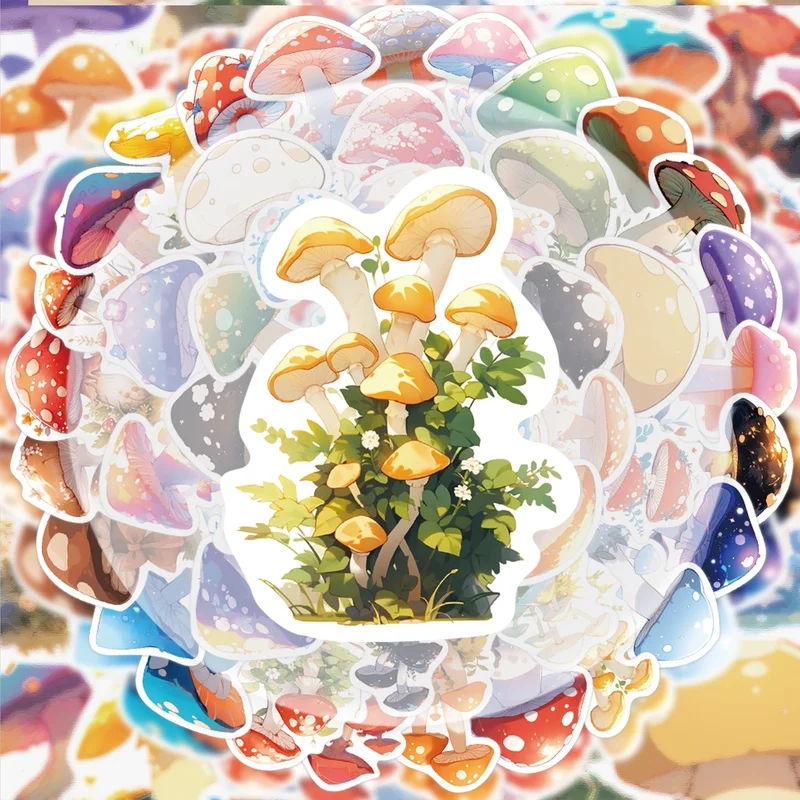 

50 милых наклеек в виде грибов, ярких наклеек и наклеек, несколько стилей без дублирования, подходят для бутылок с водой, ноутбуков, чемоданов, скейтбордов, гитар, украшений для вечеринок