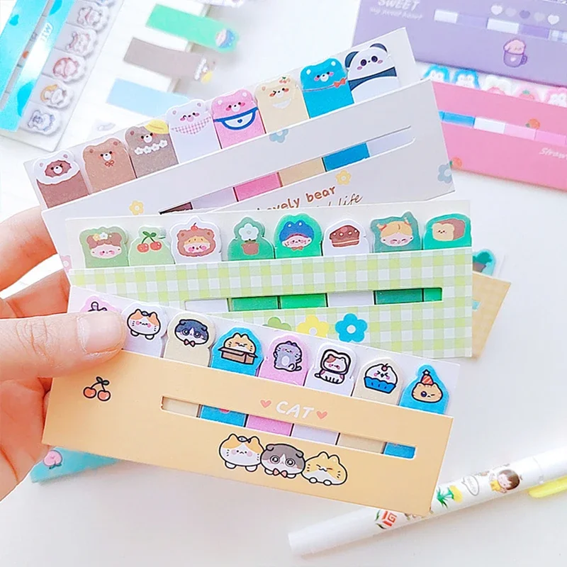 32packs Cartoon Animal Sticky Tabs for Books Kawaii Stationery Memo Sheets Cute Memo Pads Bookmarks Stickers Study Accessories