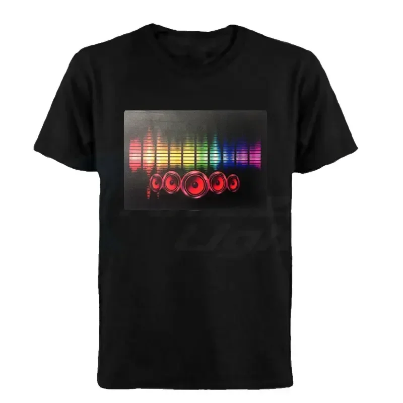 Birthday Party 100% Cotton Led Light Up El Panel T-shirt Music Activated Flashing El Panel T-shirt