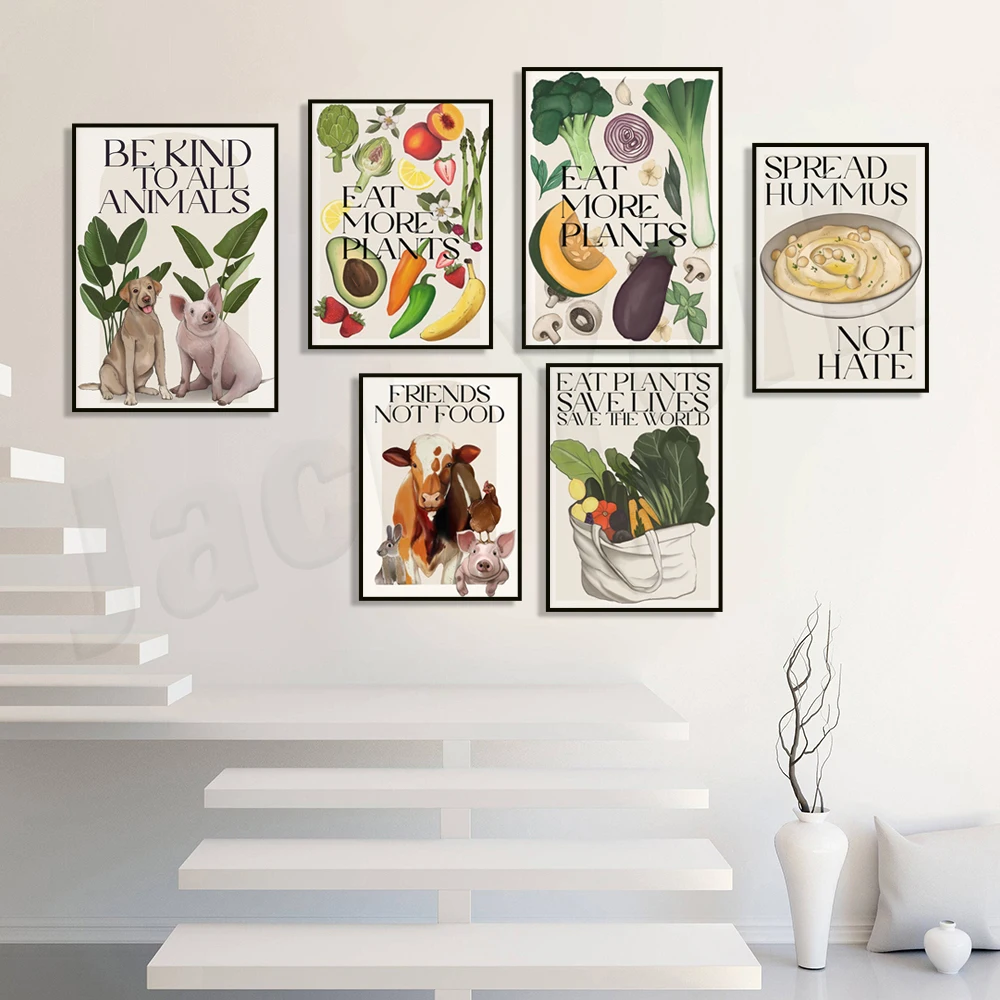 ملصق نباتي وأصدقاء لا طعام ، جدار اللوحة ، أكل المزيد من النباتات ، مرحبا بكم في بيتي #1