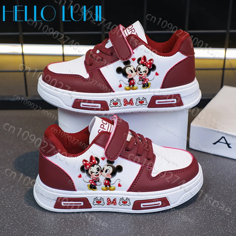 

Хит продаж: детские кроссовки для первых шагов с Микки и Минни Маус, для мальчиков и девочек, красно-белая популярная расцветка, на толстой подошве, подарок