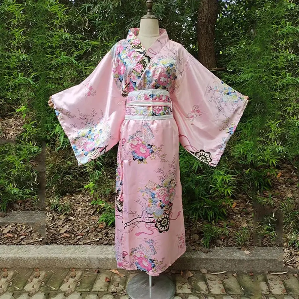 Cosplay Costume Traditional Japanese Kimono Printed Floral Elegance Sakura Girl Kimono Dress Asian Japanese Style