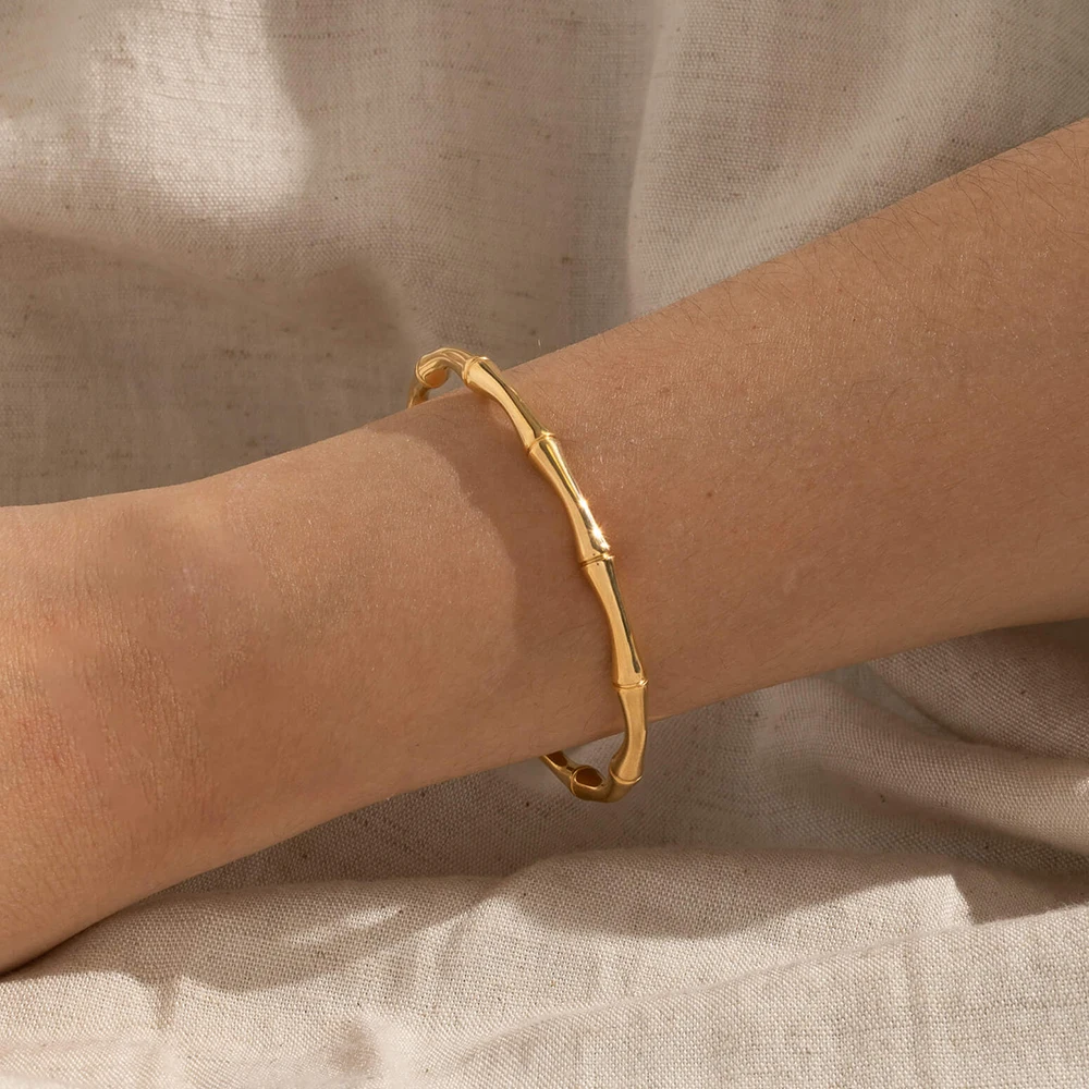 

Classic Bamboo Cuff Bangle Women's Simple Open Bangle 18K Gold-Plated Waterproof Stainless Steel Jewelry Birthday Gift Wholesale