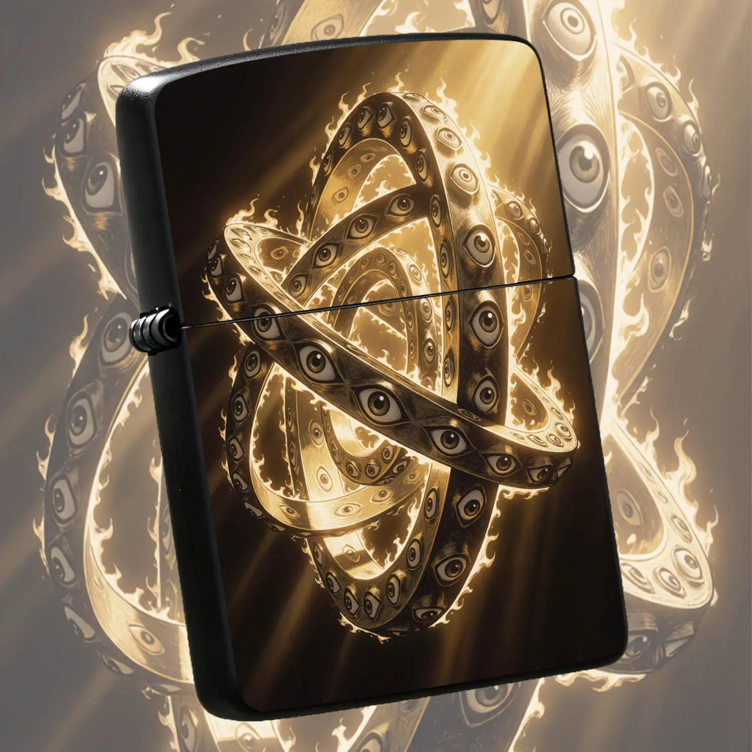 Dark Fantasy All-Seeing Eyes Woven Stylish Lighter, Golden Aura Flame Artistic Portable Igniter, Unique Eye-Catching Decorative Daily Essential, Fits Casual Outdoor Gathering Travel Scenarios, Ex A Humorous And Interesting Lighter