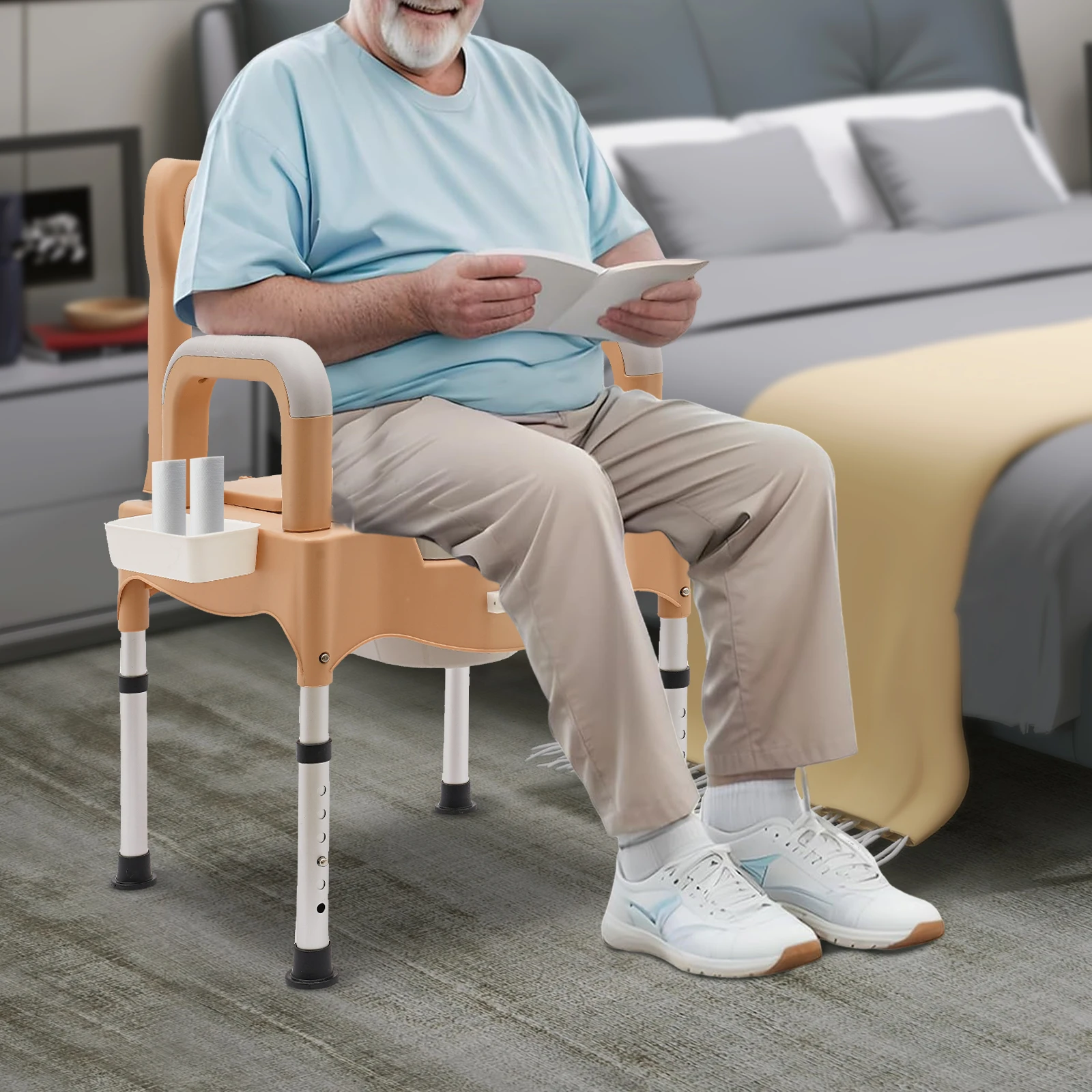 Floor Mount Bedside Commodes Chair,Portable Toilet Chair,41.5-54cm Height Adjustable Commode Toilet for elderly/disabled/pregnant women Home Use