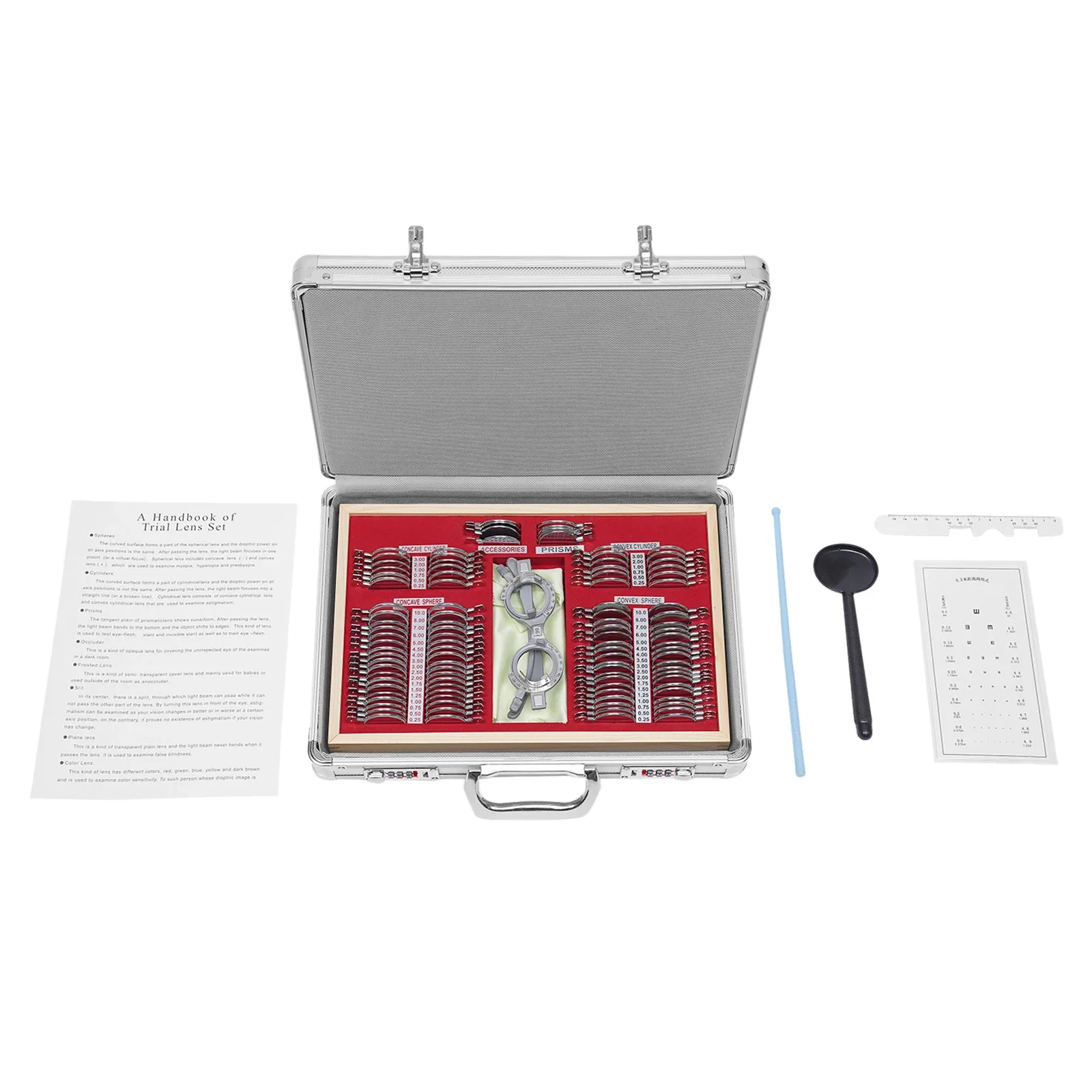 104 Pcs Trial Lens Set Kit, Metal Frame Box, Testing Frame Optometry Kit, Optical Testing Lens Precision Frame & Lens Silver Box