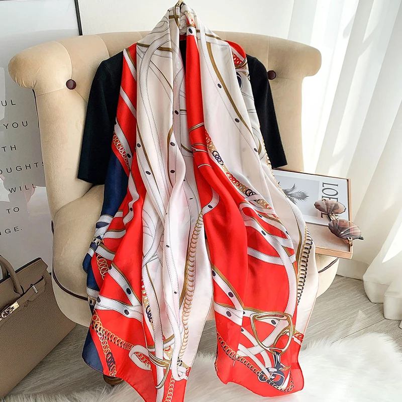 Popular Style 180X90CM Scarves New Design Square Shawls Luxury Sunscreen Beach Silk Scarf Women The Four Seasons Bandanna